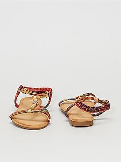 Sandálias rasas em tecido com pérolas - Kiabi