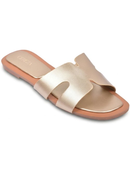 Sandalias Slide H-Strap Cabedal Sintético Dourado Preto OZABI - Kiabi Sandalias Slide H-Strap Cabedal Sintético Dourado Preto OZABI - Kiabi