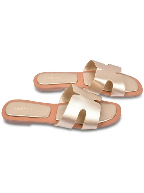 Sandalias Slide H-Strap Cabedal Sintético Dourado Preto OZABI - Kiabi Sandalias Slide H-Strap Cabedal Sintético Dourado Preto OZABI - Kiabi