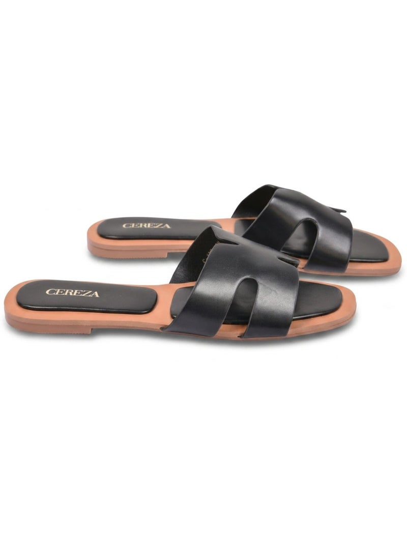 Sandalias Slide H-Strap Cabedal Sintético Dourado Preto OZABI Preto - Kiabi