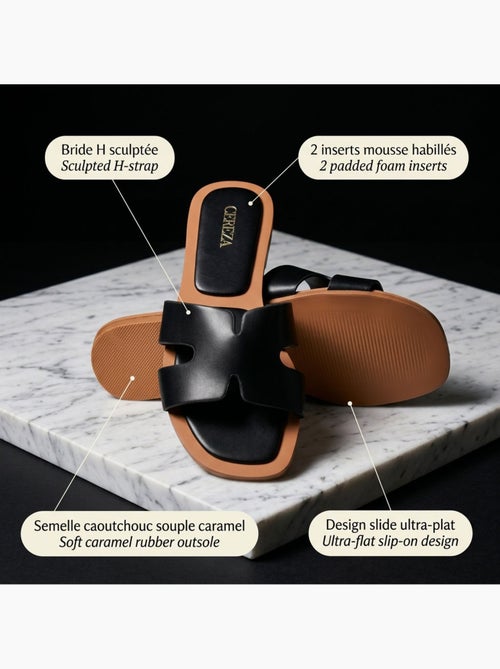 Sandalias Slide H-Strap Cabedal Sintético Dourado Preto OZABI - Kiabi Sandalias Slide H-Strap Cabedal Sintético Dourado Preto OZABI - Kiabi