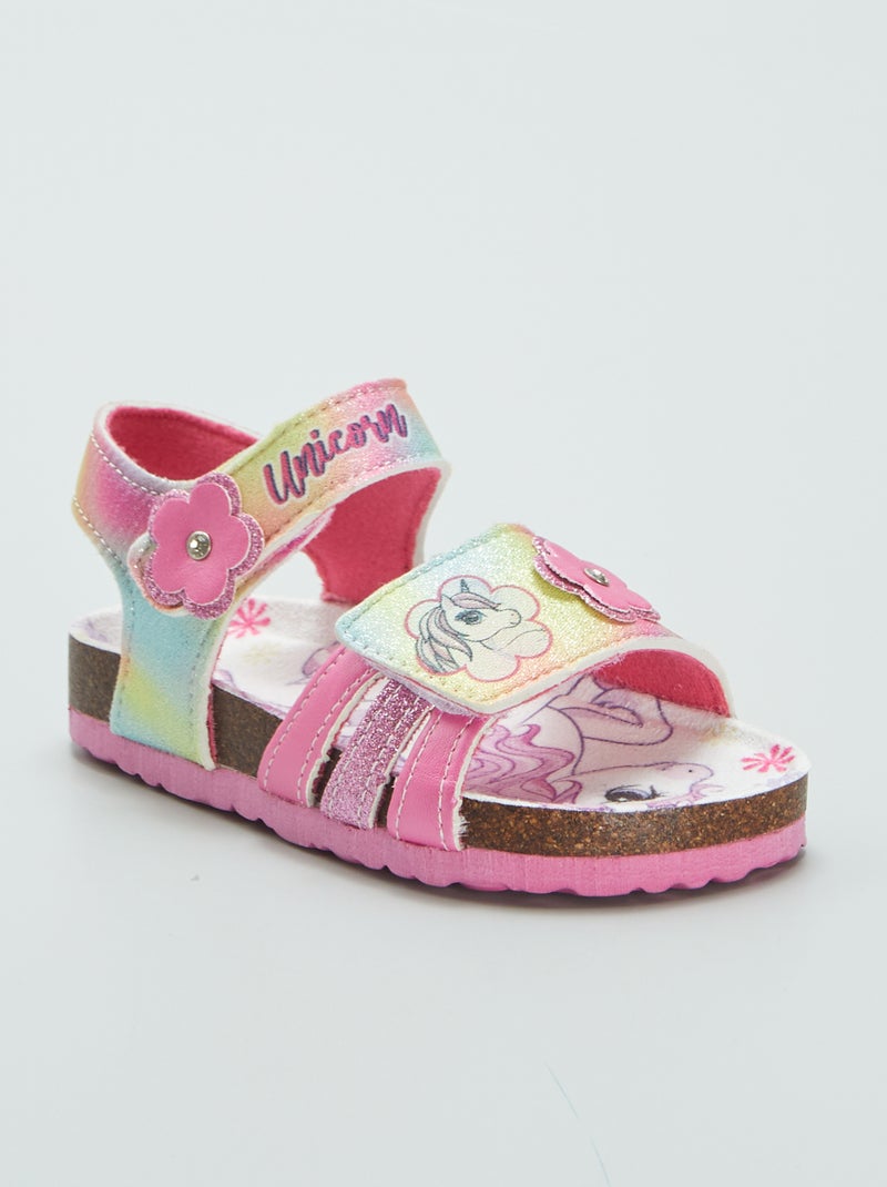 Sandálias 'Unicórnio' com tiras de velcro ROSA - Kiabi
