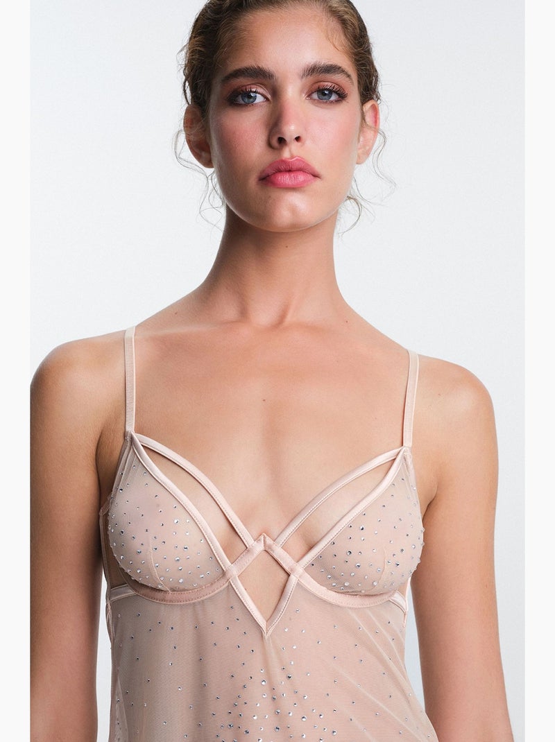 Sandy babydoll com detalhe de pedra, sem enchimento e sem aro penti Bege-argila - Kiabi