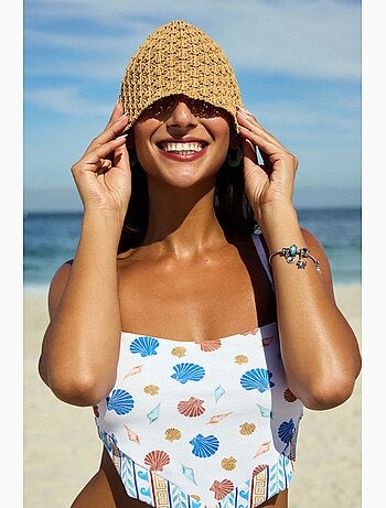 Santorini scarf top de biquíni texturizado com padrão de conchas penti