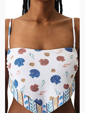 Santorini scarf top de biquíni texturizado com padrão de conchas penti