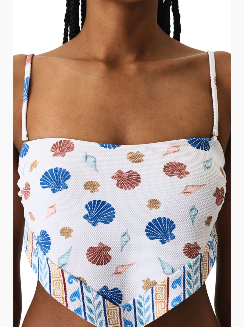 Santorini scarf top de biquíni texturizado com padrão de conchas penti Branco / Azul / Vermelho - Kiabi
