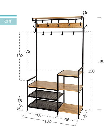 Sapateira max home entrada madeira e aço 4 prateleiras 102x40x180 cm