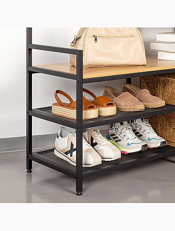 Sapateira max home entrada madeira e aço 4 prateleiras 102x40x180 cm
