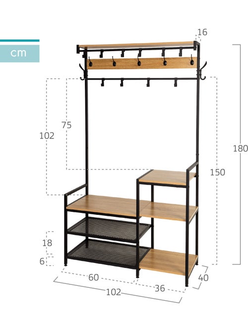 Sapateira max home entrada madeira e aço 4 prateleiras 102x40x180 cm - Kiabi