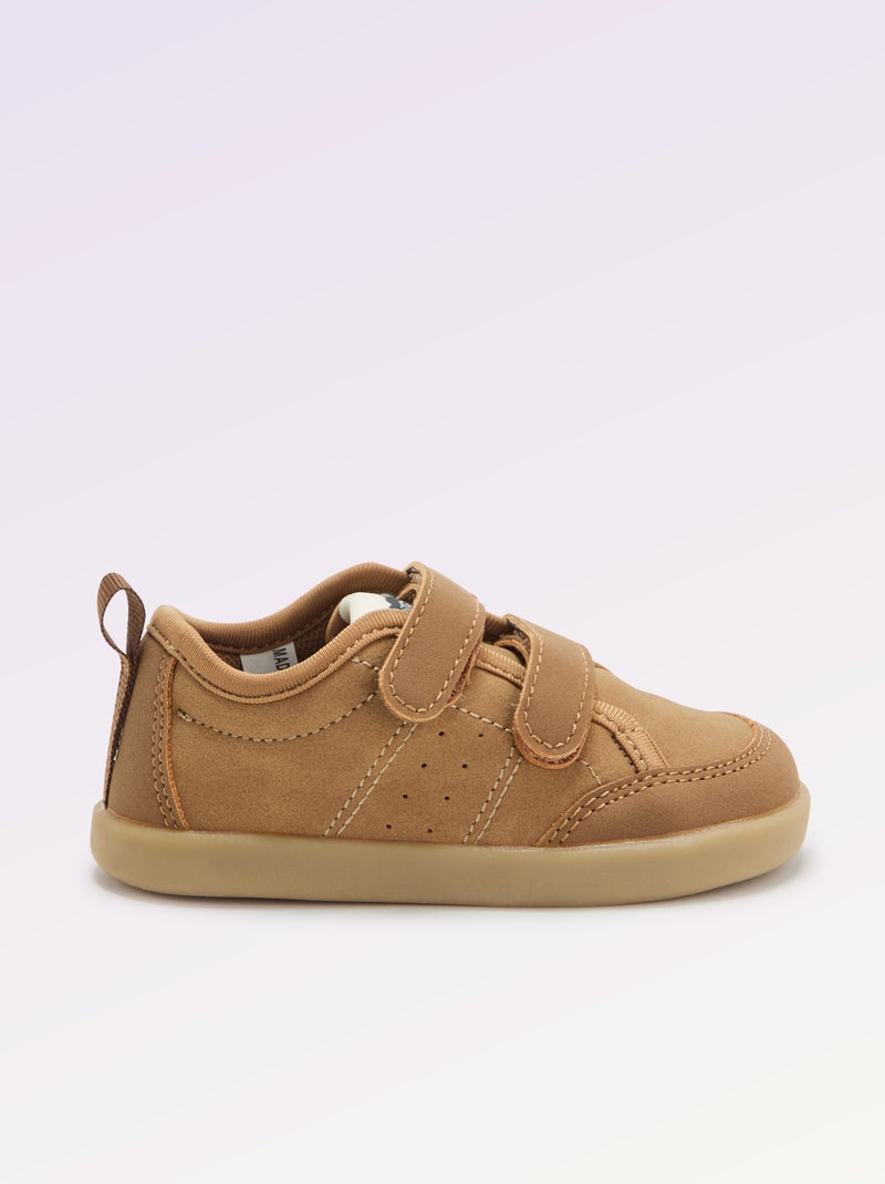 Sapatilhas baixas com fecho de velcro - Barefoot Amarelo - Kiabi