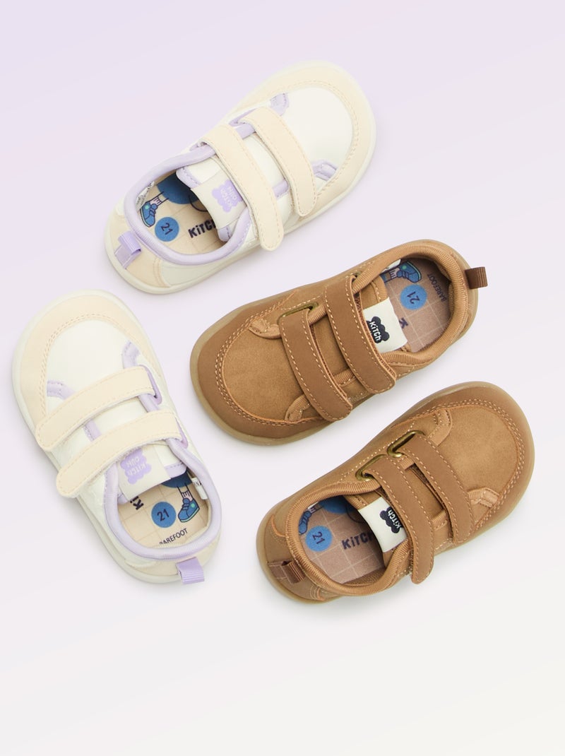 Sapatilhas baixas com fecho de velcro - Barefoot Amarelo - Kiabi