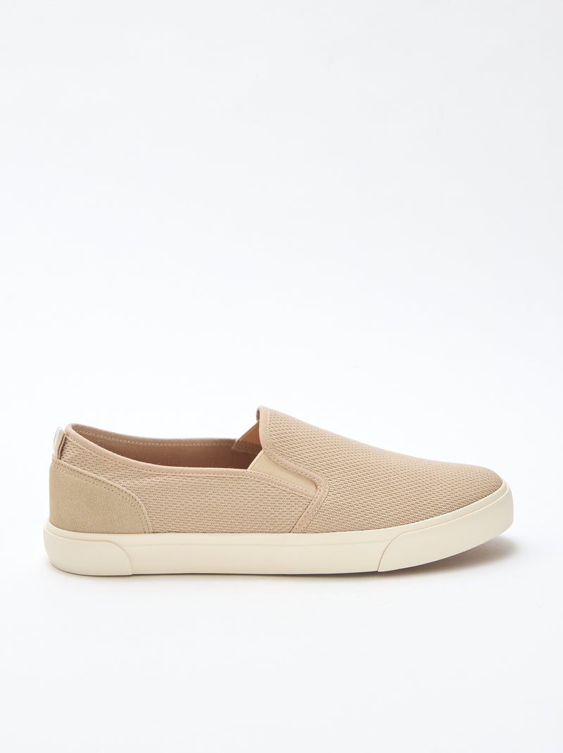 Sapatilhas baixas slip-on em malha Bege - Kiabi