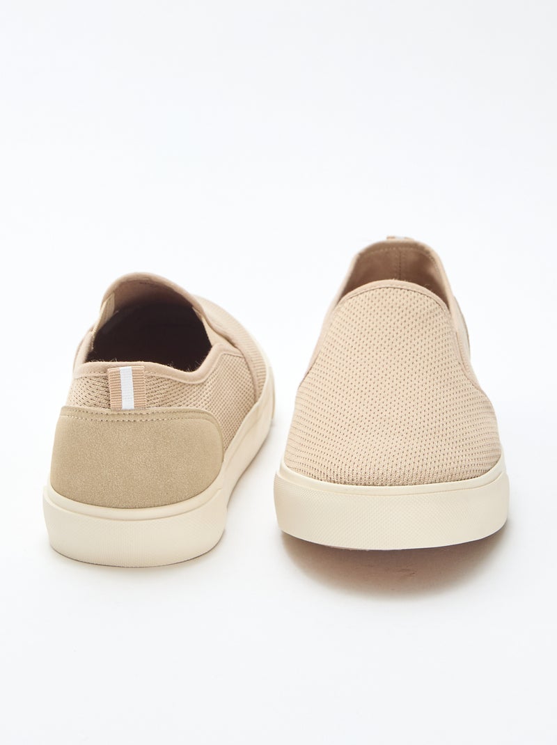 Sapatilhas baixas slip-on em malha Bege - Kiabi