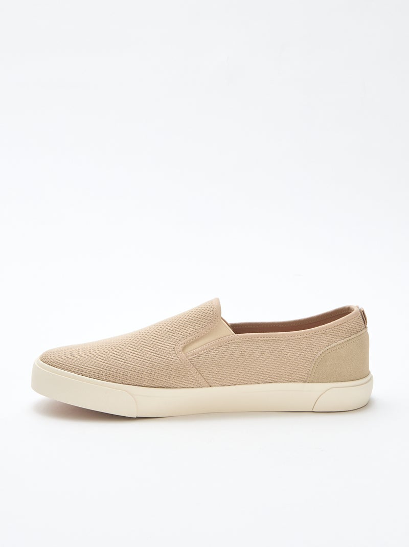 Sapatilhas baixas slip-on em malha Bege - Kiabi