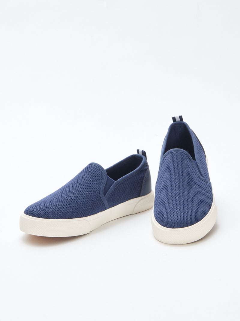 Sapatilhas baixas slip-on em malha lisa Azul - Kiabi
