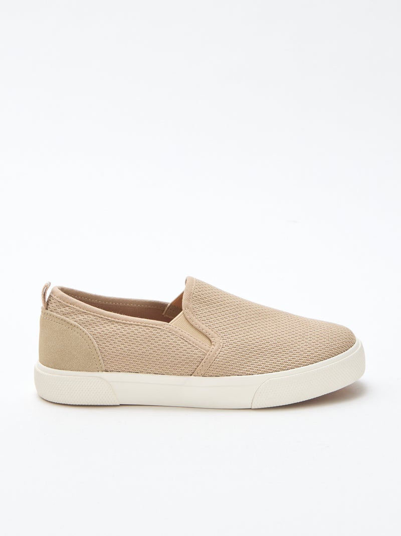 Sapatilhas baixas slip-on em malha lisa Bege - Kiabi