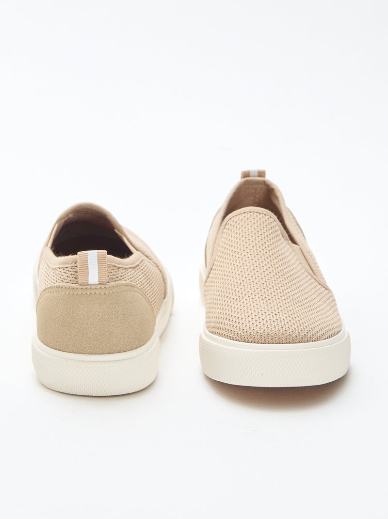 Sapatilhas baixas slip-on em malha lisa Bege - Kiabi