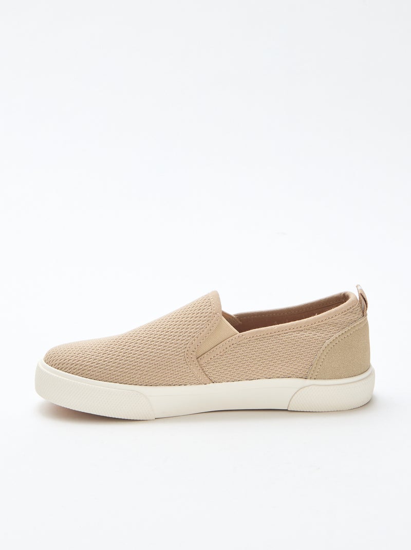 Sapatilhas baixas slip-on em malha lisa Bege - Kiabi