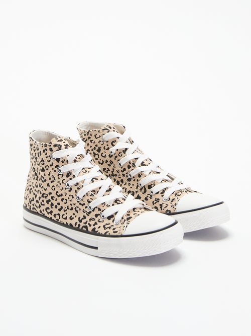 Sapatilhas de cano alto de lona com estampado de leopardo - Kiabi Sapatilhas de cano alto de lona com estampado de leopardo - Kiabi