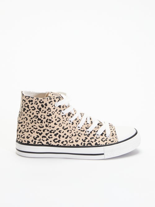 Sapatilhas de cano alto de lona com estampado de leopardo - Kiabi Sapatilhas de cano alto de lona com estampado de leopardo - Kiabi