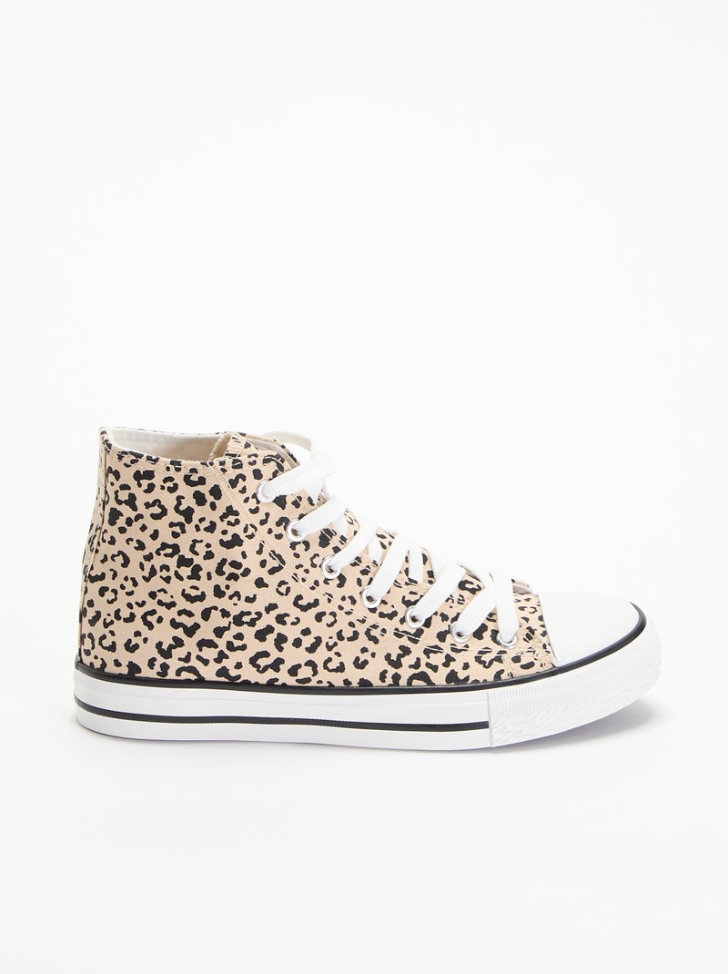 Sapatilhas de cano alto de lona com estampado de leopardo Castanho - Kiabi