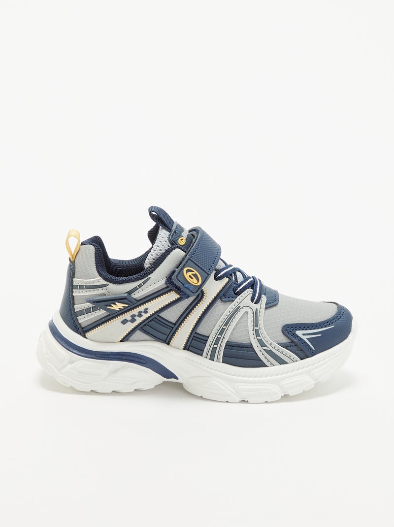 Sapatilhas desportivas com tiras aderentes e atacadores elásticos Azul - Kiabi
