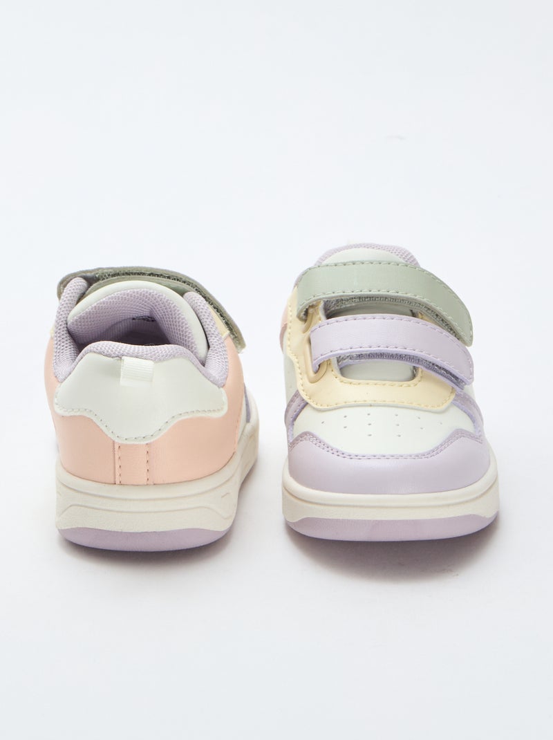 Sapatilhas em imitação de pele com 2 fechos de velcro Rosa - Kiabi