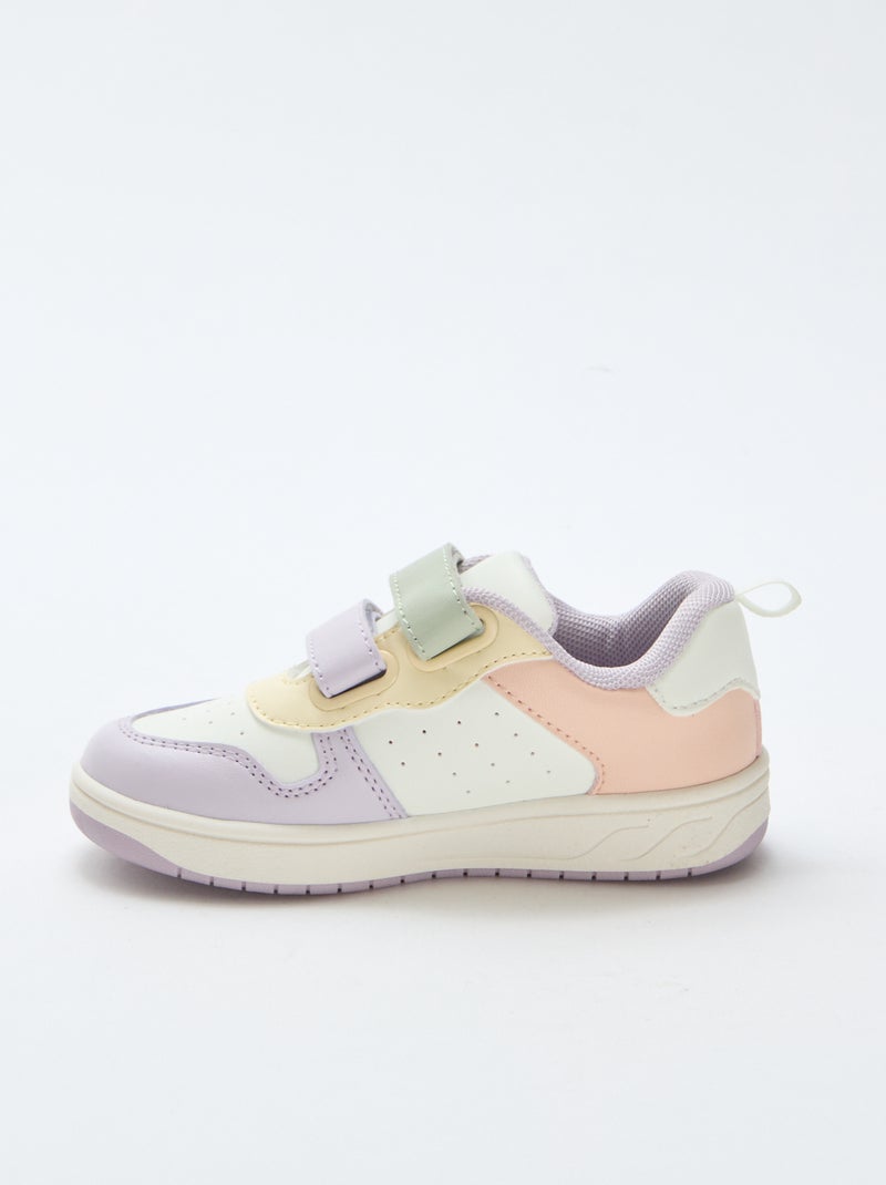 Sapatilhas em imitação de pele com 2 fechos de velcro Rosa - Kiabi