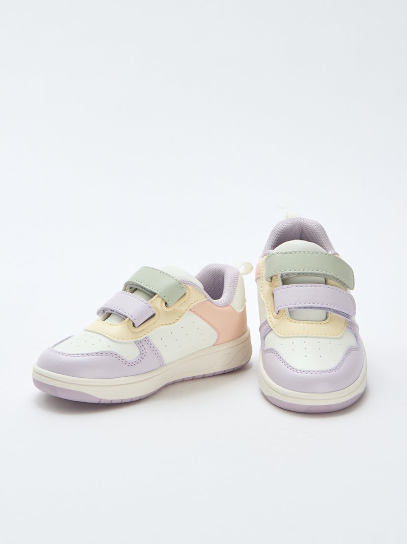 Sapatilhas em imitação de pele com 2 fechos de velcro Rosa - Kiabi