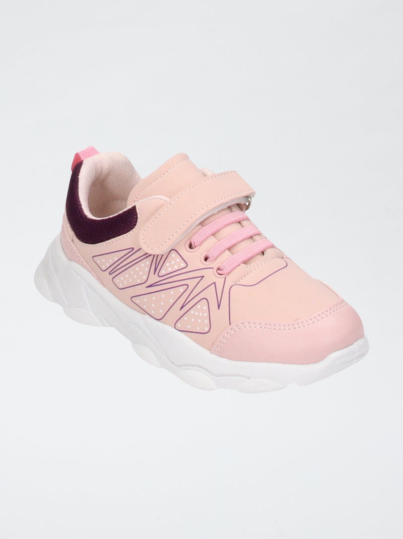 Sapatilhas em malha com velcro e atacadores elásticos Rosa - Kiabi