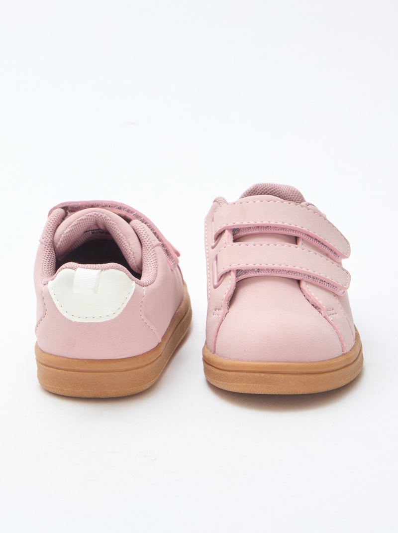 Sapatilhas rasas com velcro em camurça bicolor Rosa - Kiabi