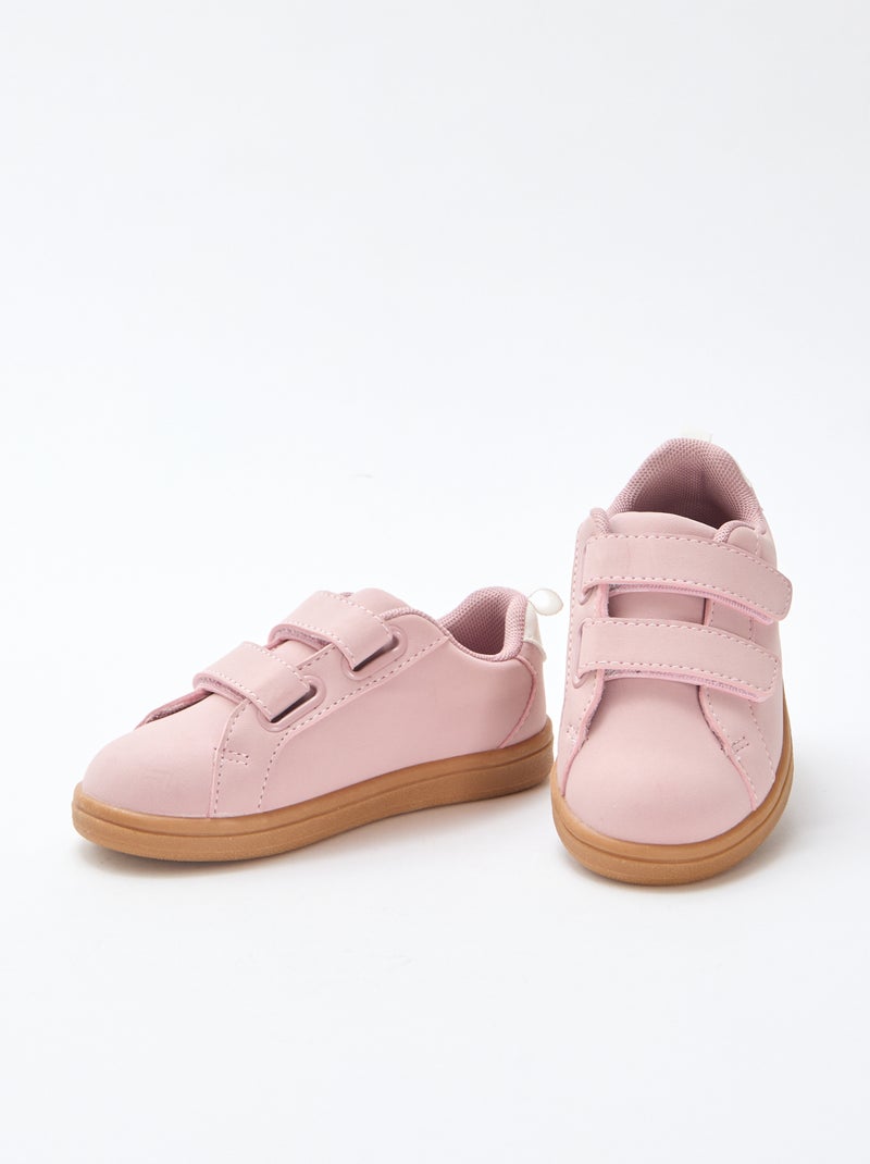 Sapatilhas rasas com velcro em camurça bicolor Rosa - Kiabi