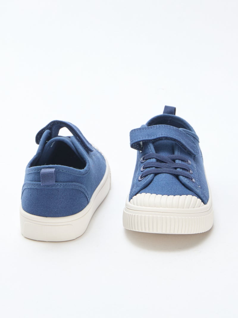 Sapatilhas rasas de lona com velcro Azul - Kiabi
