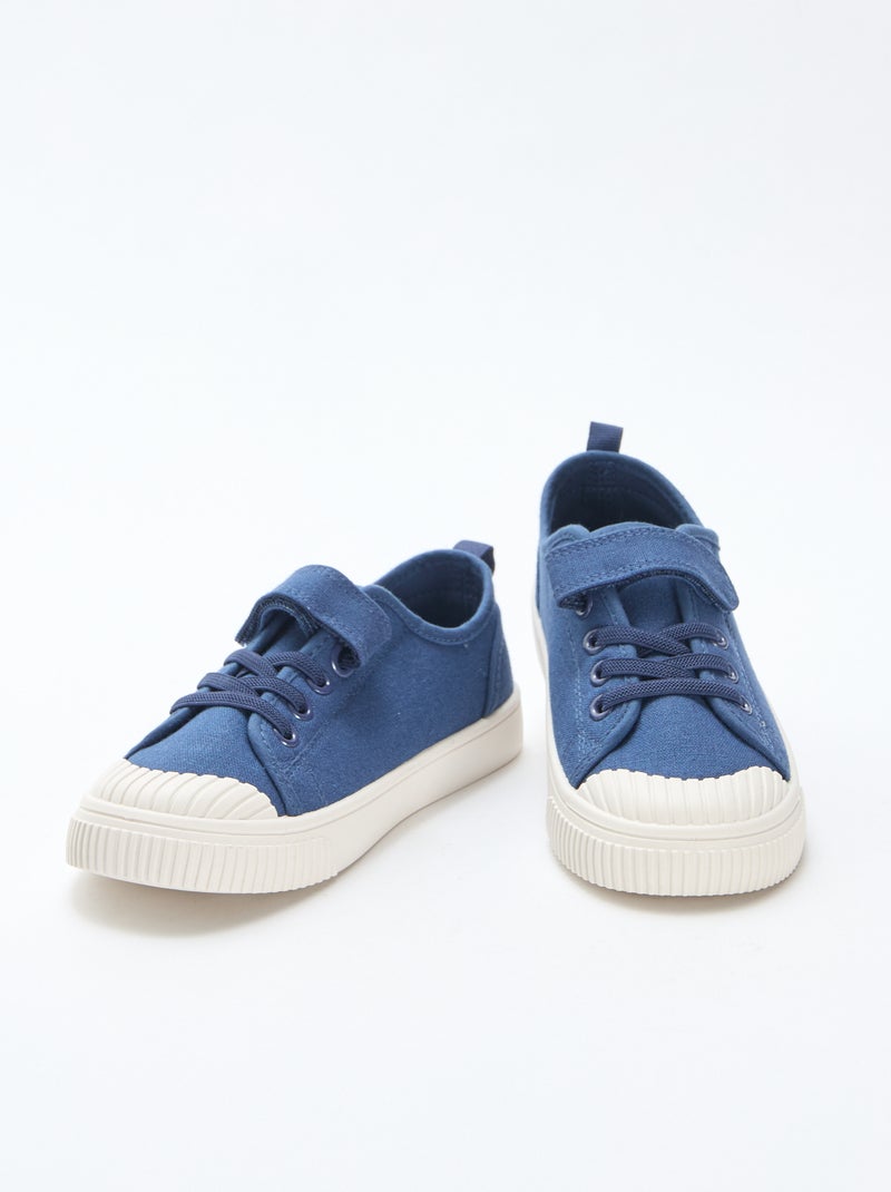 Sapatilhas rasas de lona com velcro Azul - Kiabi