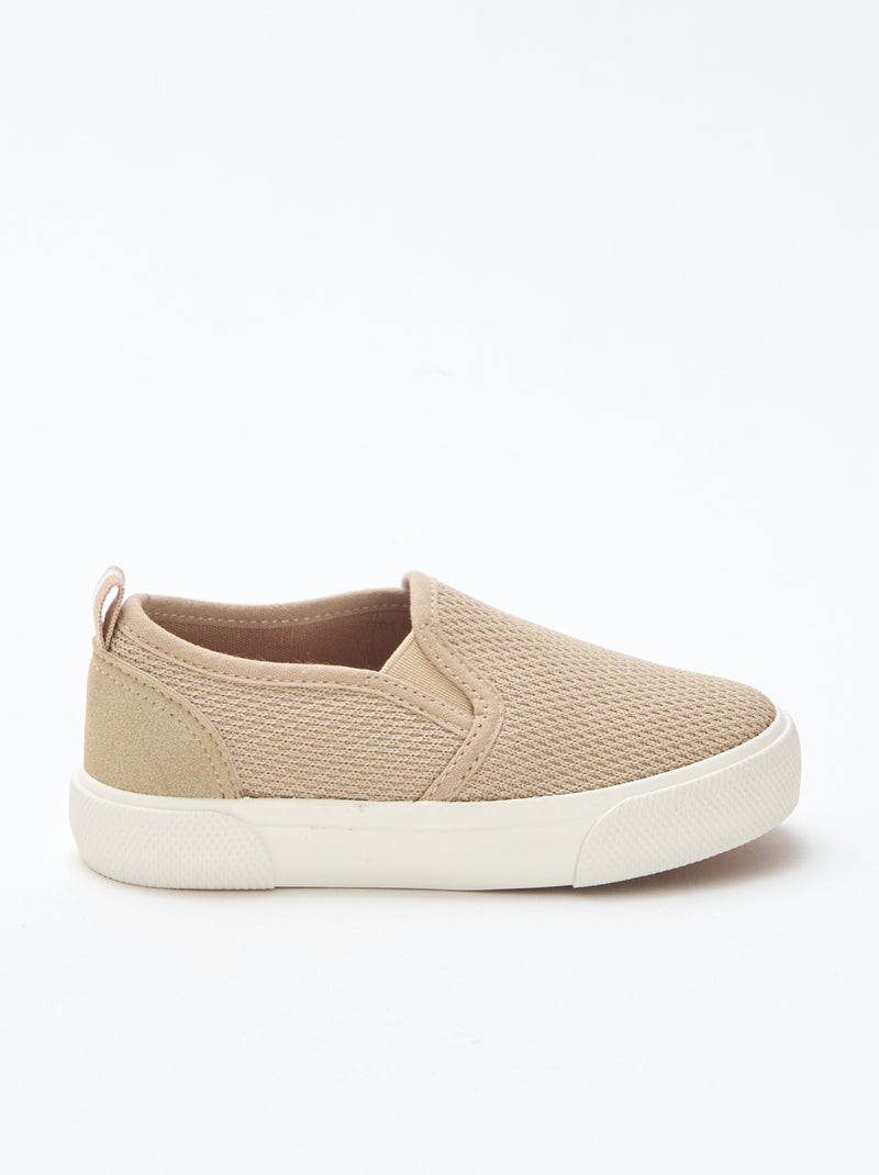 Sapatilhas slip-on em malha lisa Bege - Kiabi