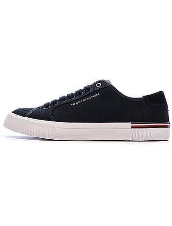 Sapatilhas pretas masculinas tommy hilfiger core corporate vulcs