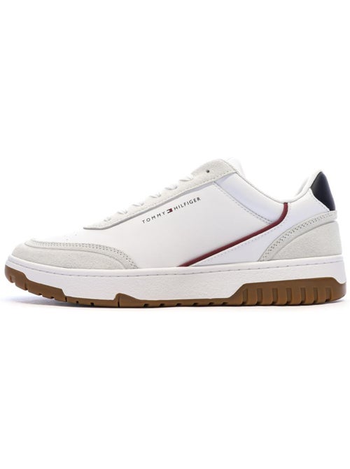 Sapatilhas tommy hilfiger core leather para homem em branco e azul-marinho - Kiabi