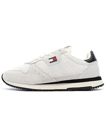 Sapatilhas tommy hilfiger eva runner em pele brancas/azul-marinho para homem