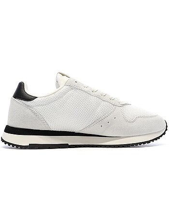 Sapatilhas tommy hilfiger eva runner em pele brancas/azul-marinho para homem