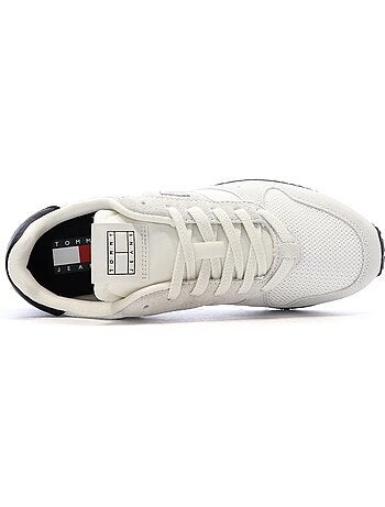 Sapatilhas tommy hilfiger eva runner em pele brancas/azul-marinho para homem