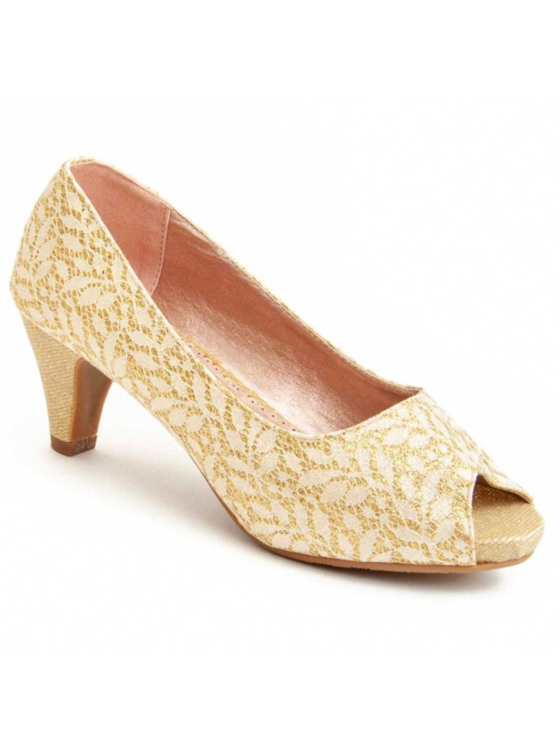 Sapato Com Salto Material Sintético Montevita Dourado/Ouro - Kiabi
