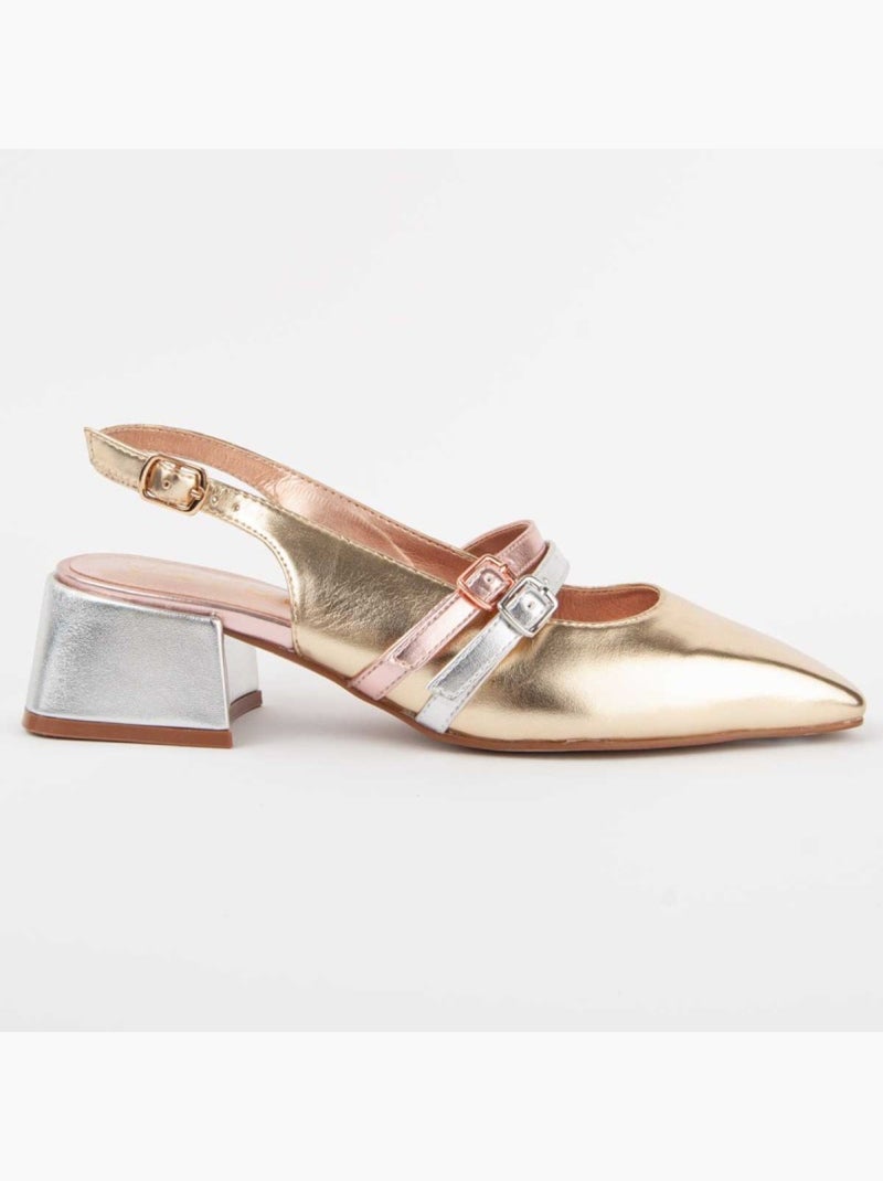 Sapato Com Salto Material Sintético Montevita Dourado/Ouro - Kiabi