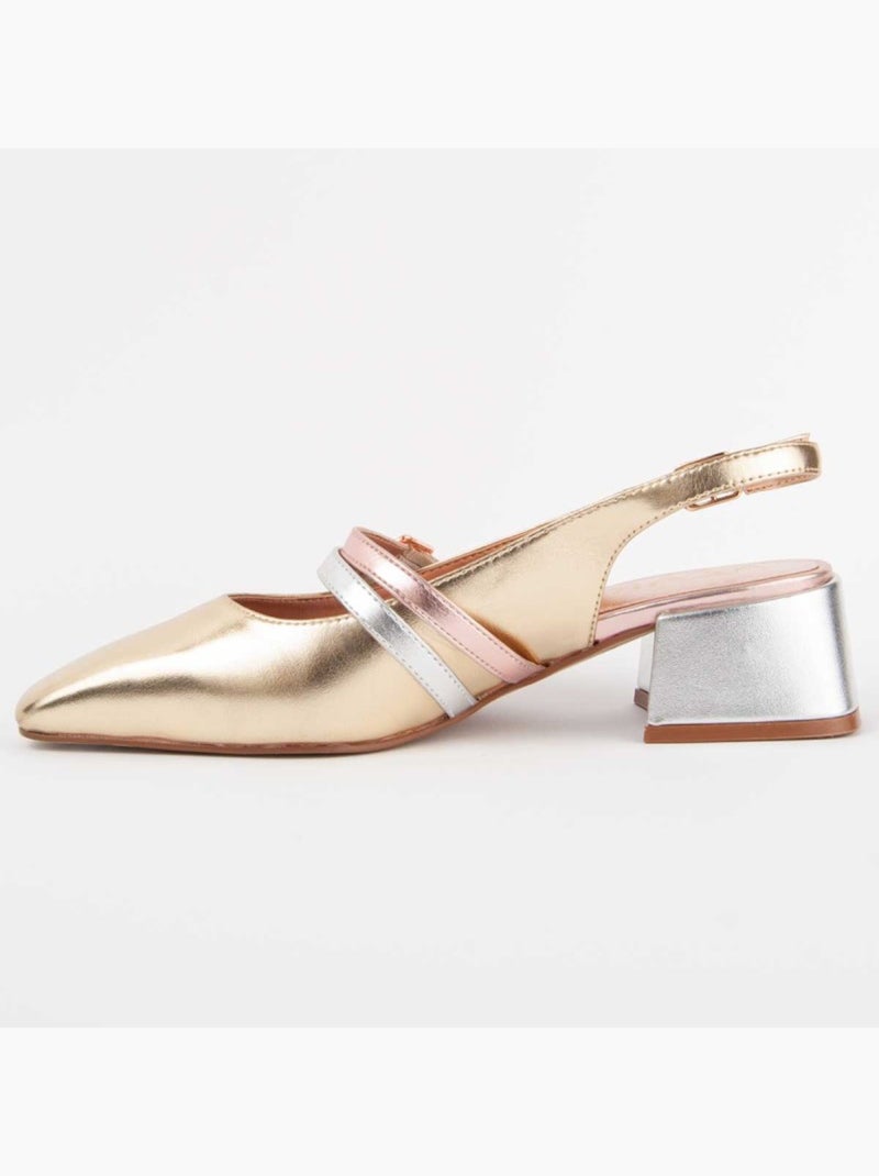 Sapato Com Salto Material Sintético Montevita Dourado/Ouro - Kiabi