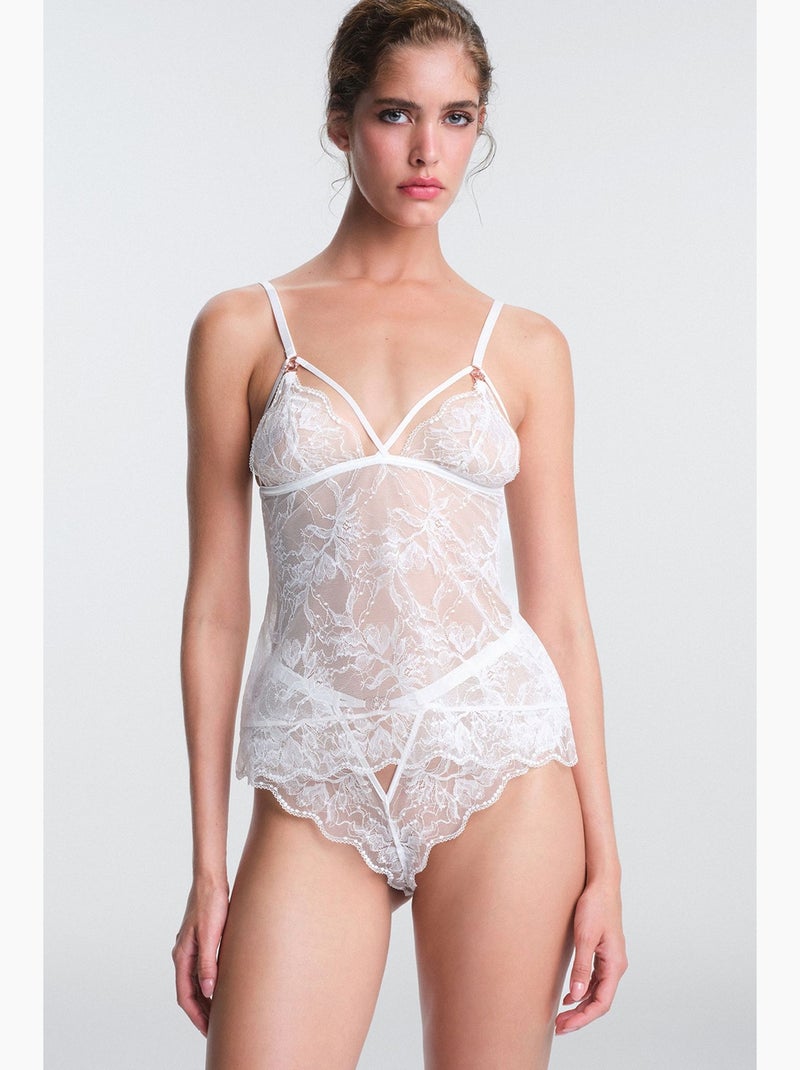 Scarlett floral em renda, body com decote em v e sem aro penti Branco sujo - Kiabi