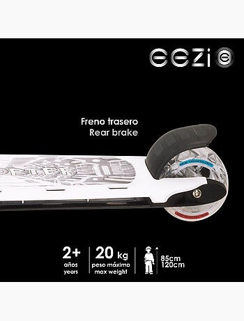 Scooter de 3 rodas branca c/luzes multicoloridas personalizáveis eezi