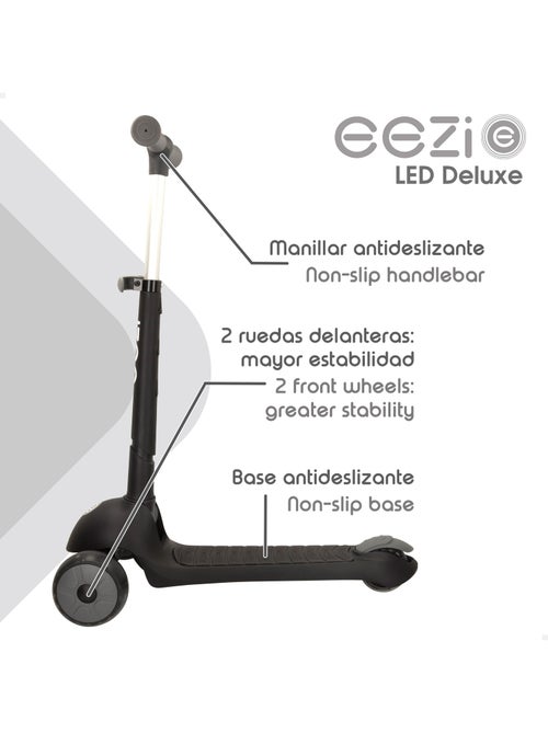 Scooter preta de 3 rodas c/luzes e guidão dobrável eezi - Kiabi