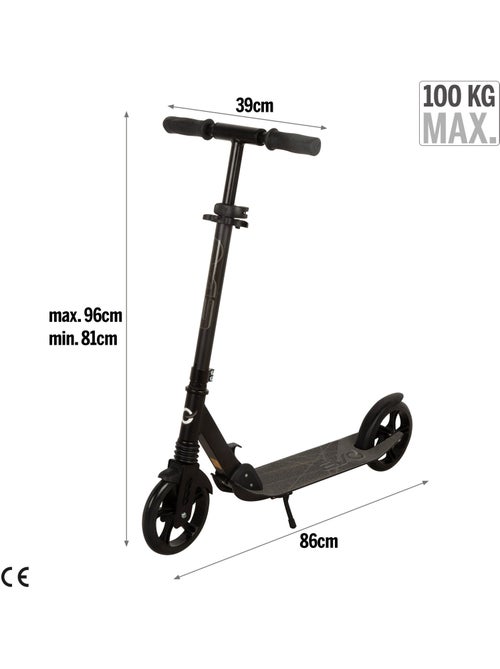 Scooter preta dobrável e ajustável de 2 rodas evo - Kiabi