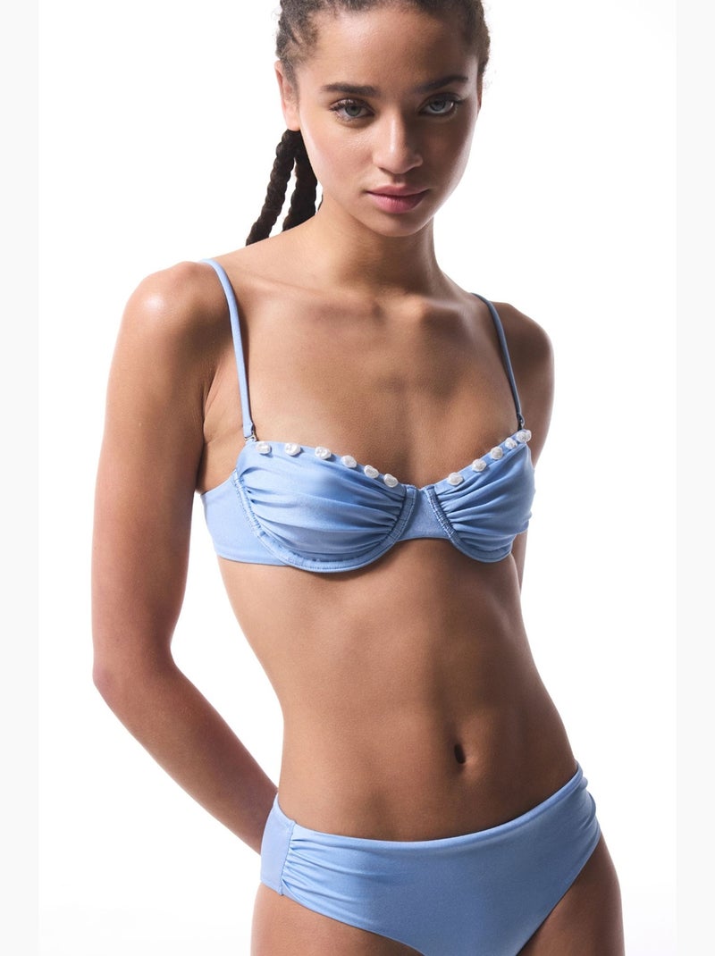 Seashell cueca de biquíni franzida penti Azul-céu - Kiabi