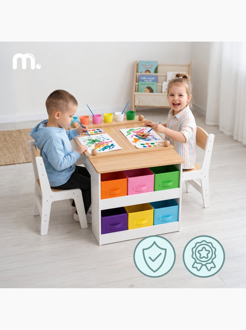 Secretária infantil madeira 2 cadeiras tampo elevavel 110x60cm papel mamabrum Bege - Kiabi