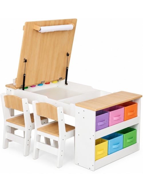Secretária infantil madeira 2 cadeiras tampo elevavel 110x60cm papel mamabrum - Kiabi
